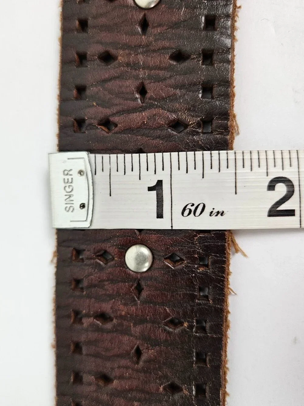Boho Western Chocolate Brown Perforated Tooled Silver Stud Leather Belt